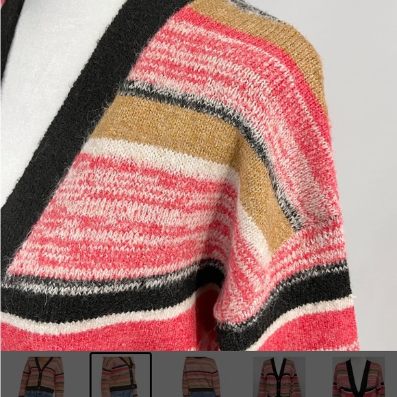 NWT BP Nordstrom’s Cropped Cardigan Button Front Striped Sweater in black SZ M - Picture 7 of 10